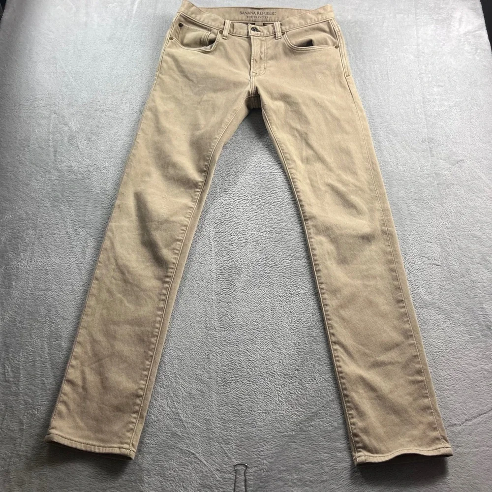 Banana Republic Traveler Pants Mens 28x32 Slim Fit Khaki Tan Stretch‎ Chino